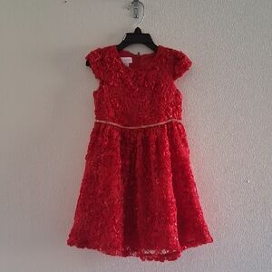 Bonnie Jean Red Floral Lace Dress